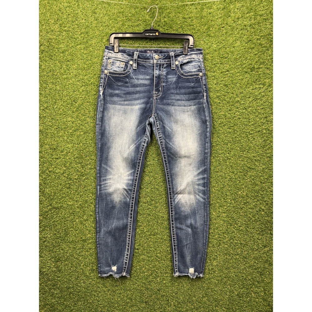 Miss Me Skinny Jeans Womens 30 Distressed Embellished Curvy Ankle Dark Wash